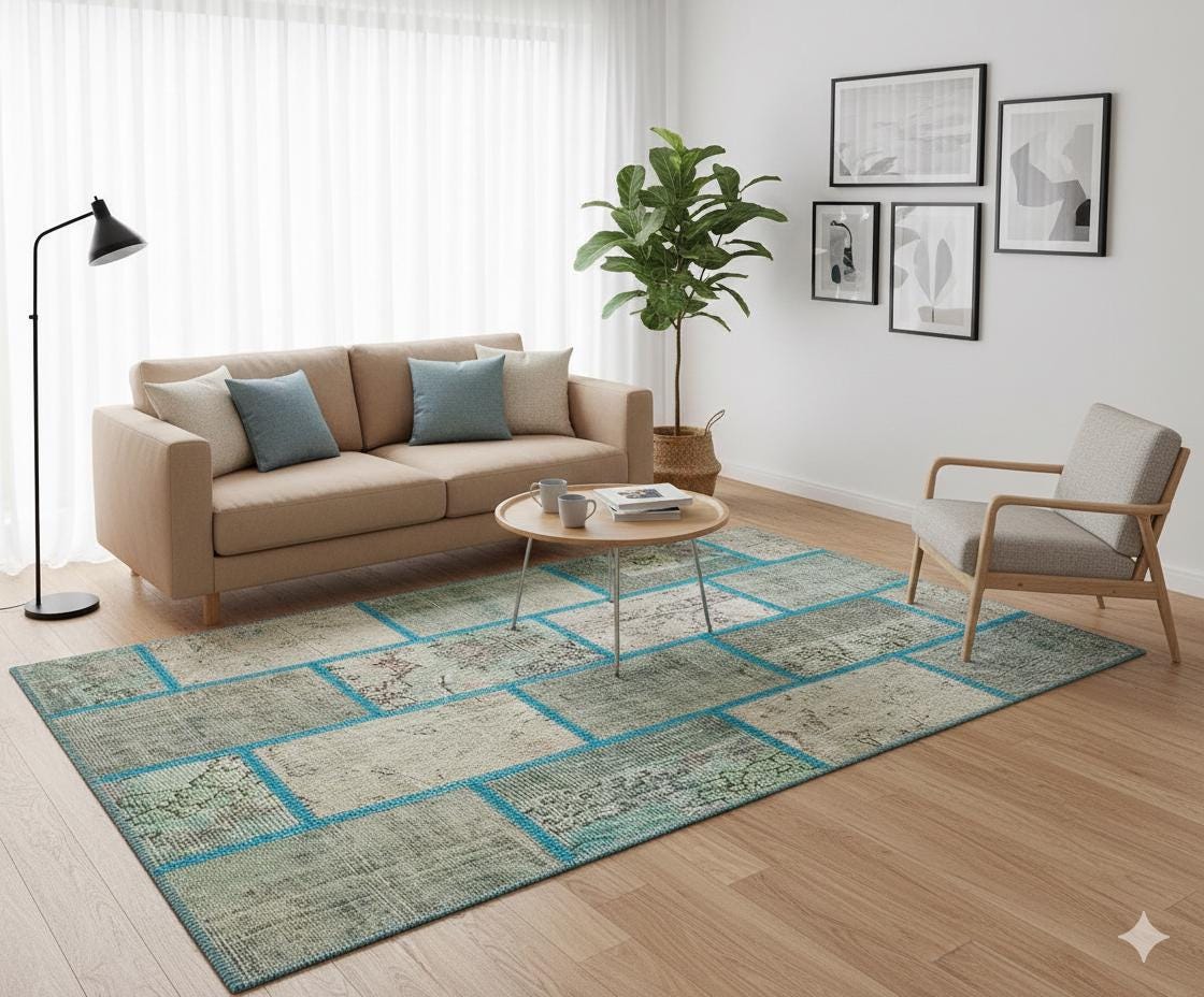 Handmade Patchwork Turkish Rug: Bohemian Wool Area Rug (3.3x5.9 ft)