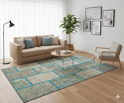 Handmade Patchwork Turkish Rug: Bohemian Wool Area Rug (3.3x5.9 ft)