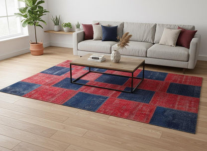 Handmade Turkish Patchwork Rug: 6x9.2 ft Wool Bohemian Area Rug