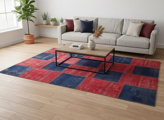 Handmade Turkish Patchwork Rug: 6x9.2 ft Wool Bohemian Area Rug