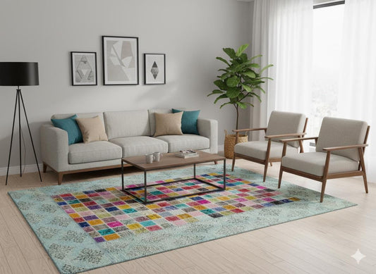 5'x8' Patchwork Turkish Rug: Handmade Wool Bohemian Area Rug