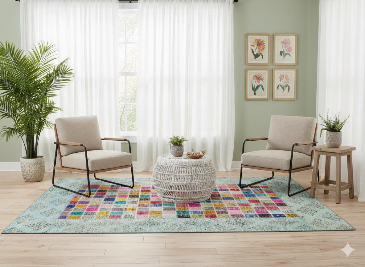 5'x8' Patchwork Turkish Rug: Handmade Wool Bohemian Area Rug