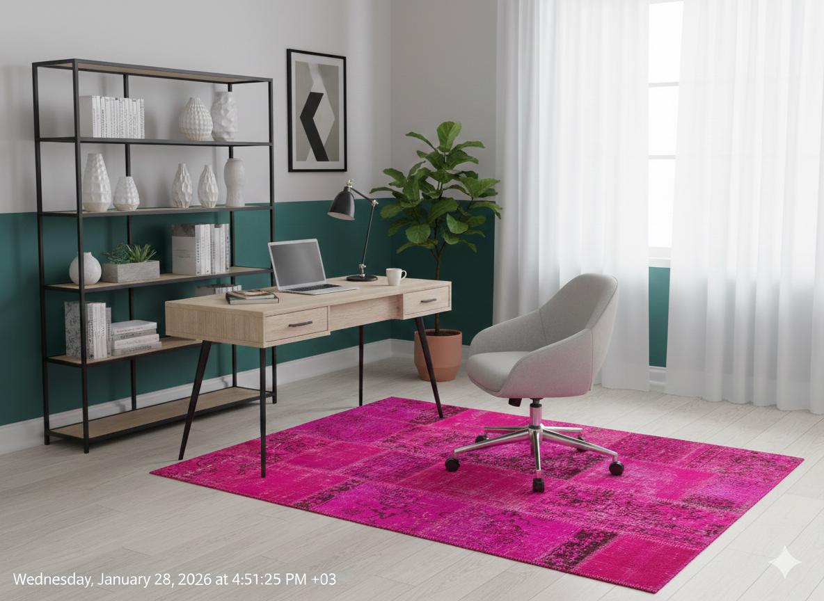Handmade Pink Patchwork Rug: Bohemian Wool Area Rug (5'x8' ft)