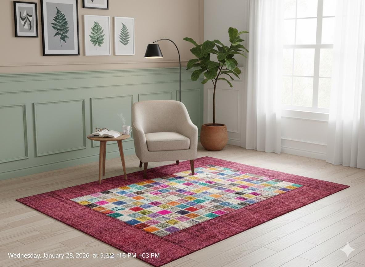 Handmade Patchwork Turkish Rug: Bohemian Wool Area Rug (5'x8' ft)