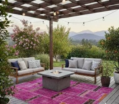 Handmade Pink Patchwork Rug: Bohemian Wool Anatolian Carpet (5.2x7.5 ft)