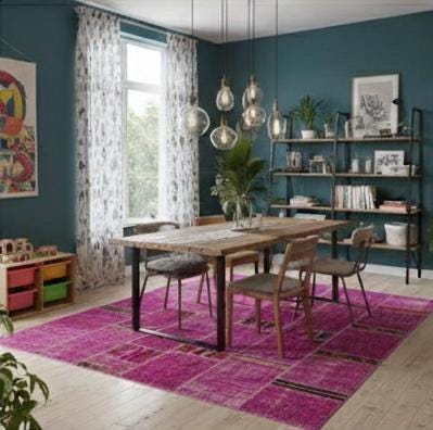 Handmade Pink Patchwork Rug: Bohemian Wool Anatolian Carpet (5.2x7.5 ft)