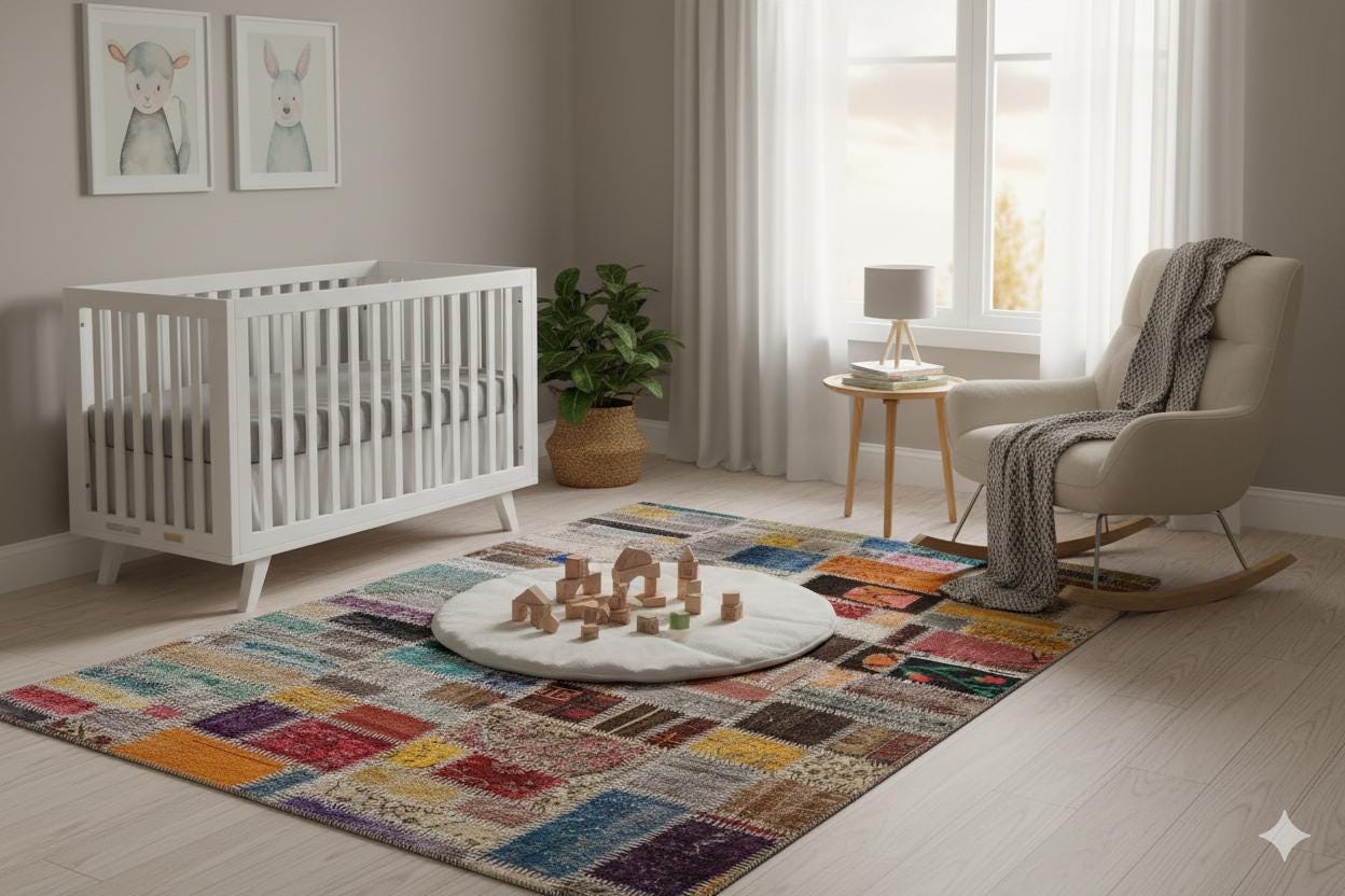 Handmade Wool Patchwork Rug: 5'x8' Bohemian Turkish Rug
