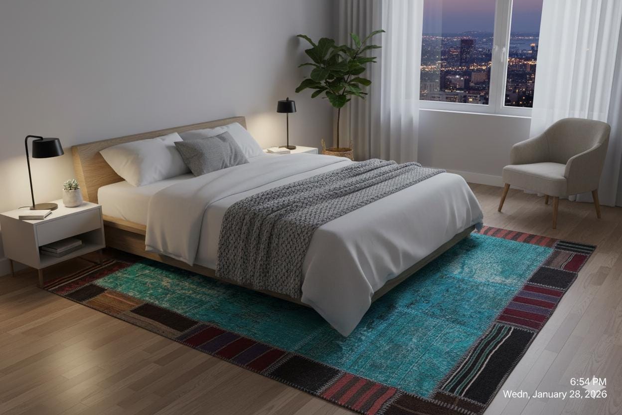 Handmade Wool Patchwork Turkish Rug: 5.2x7.5 ft, Bohemian Area Rug