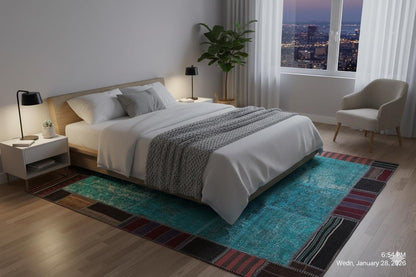 Handmade Wool Patchwork Turkish Rug: 5.2x7.5 ft, Bohemian Area Rug