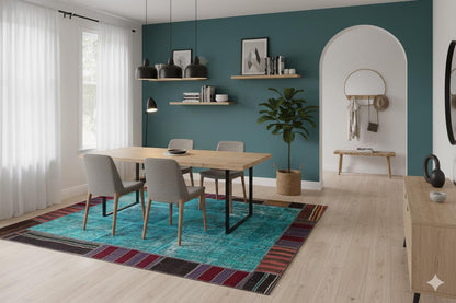 Handmade Wool Patchwork Turkish Rug: 5.2x7.5 ft, Bohemian Area Rug