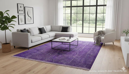 Vintage Purple Wool Rug: Handmade Eclectic Turkish Carpet (4'9''x8'2'')