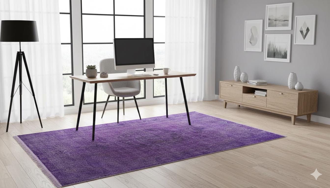 Vintage Purple Wool Rug: Handmade Eclectic Turkish Carpet (4'9''x8'2'')