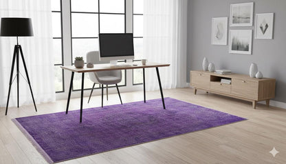 Vintage Purple Wool Rug: Handmade Eclectic Turkish Carpet (4'9''x8'2'')