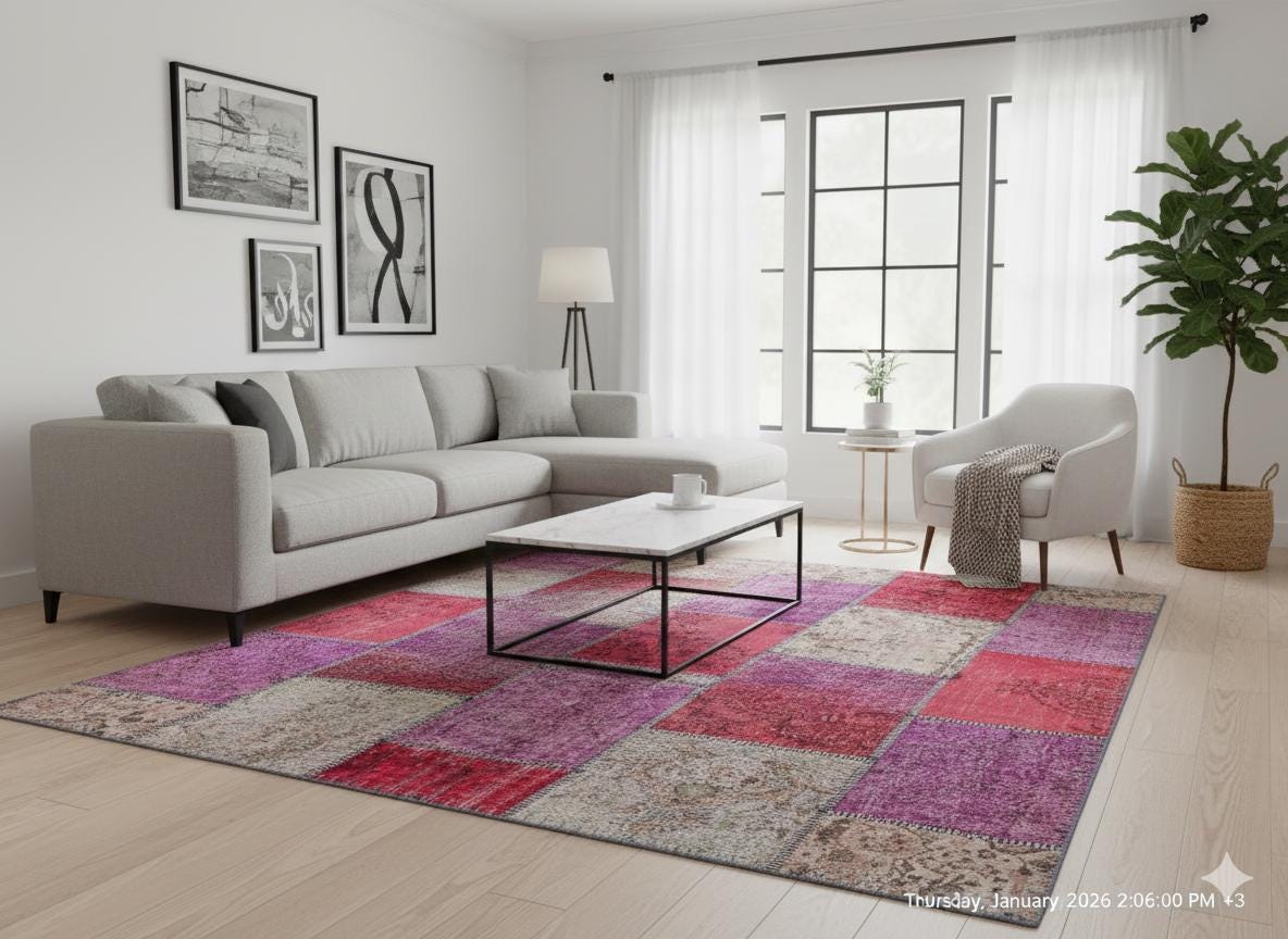 Handmade Turkish Patchwork Rug 6'x10' - Bohemian Wool Area Rug