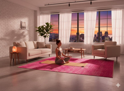 Handmade Pink Wool Rug: Vintage carpet (3'6''x4'11''ft)