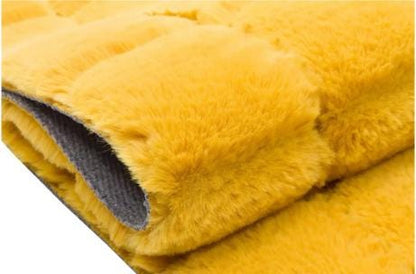 Soft Yellow Faux Rabbit Fur Rug: Non-Slip Fluffy Accent Carpet