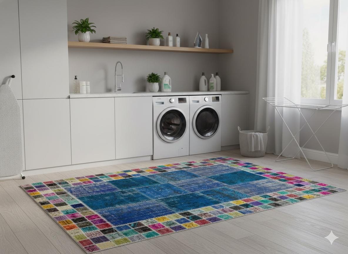 Handmade Patchwork Turkish Rug: 5'x8' Bohemian Wool Area Rug
