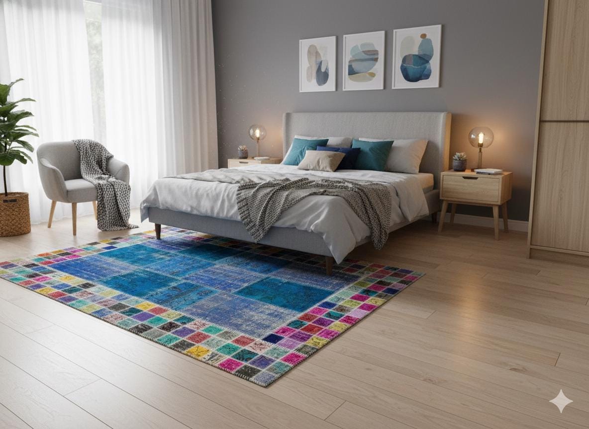 Handmade Patchwork Turkish Rug: 5'x8' Bohemian Wool Area Rug