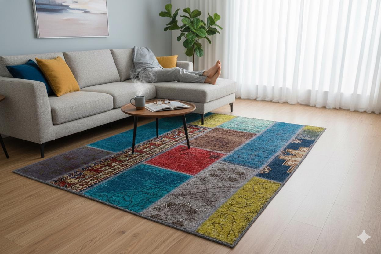 Handmade Wool Patchwork Turkish Rug - 3.6x5.6 ft - Bohemian Area Rug