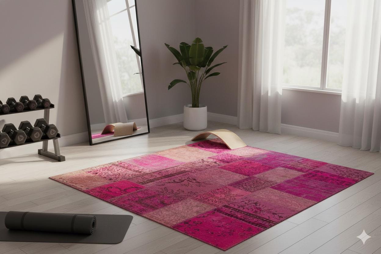 Handmade Pink Patchwork Rug: Bohemian Wool Area Rug (6.6x9.8 ft)