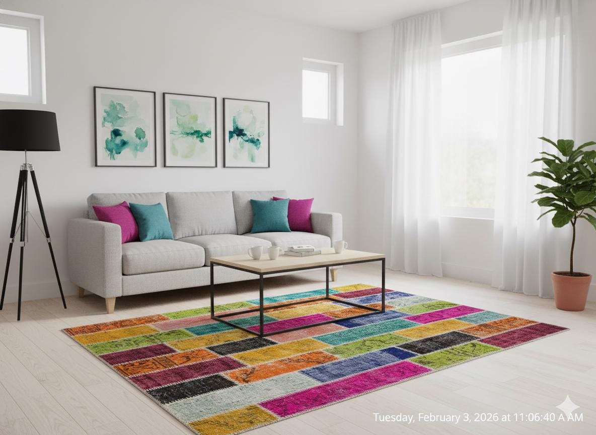 Handmade Patchwork Turkish Rug: Bohemian Wool Area Rug (5'x8' ft)