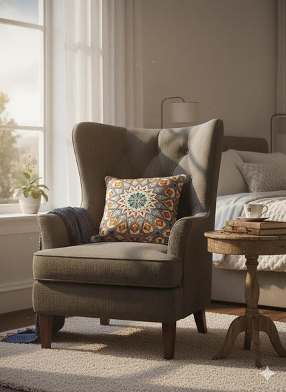 Moroccan Mosaic Pillow Cover: Geometric Starburst Gobelin Cushion, 40x40cm