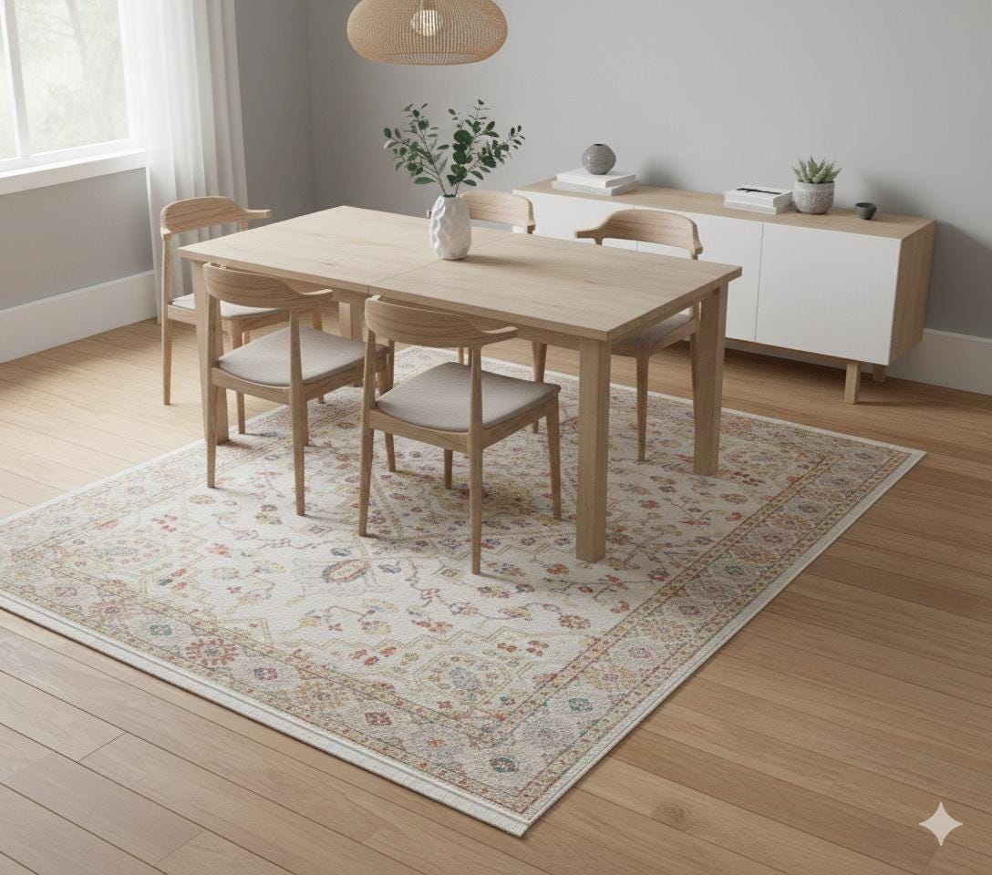 Muted Pink Turkish Style Rug – Geometric Medallion, Vintage Wash
