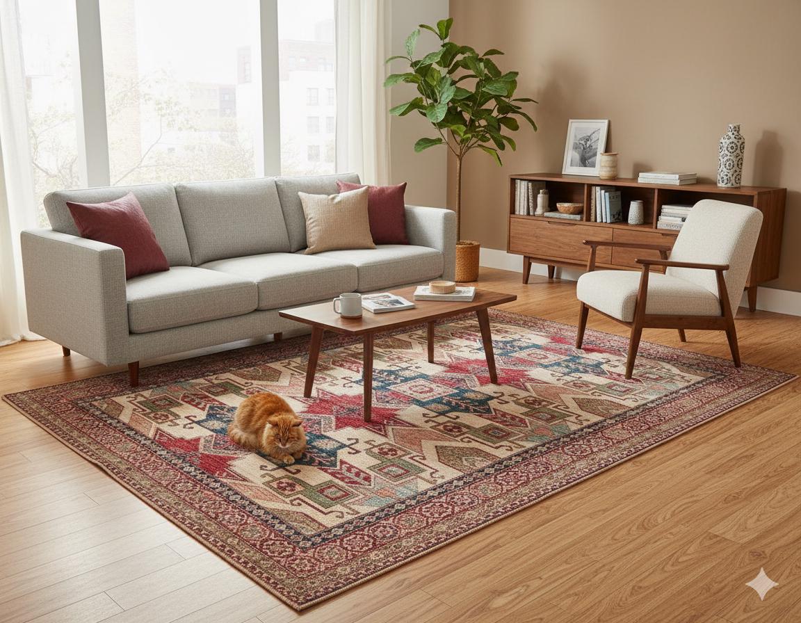 Large Handmade Afghan Kazak Rug – 207x274 cm - 7' x 9' -  Tribal Wool Carpet
