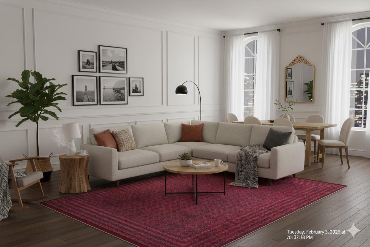 Vintage Red Oriental Afghan Rug: Washable Living Room Carpet