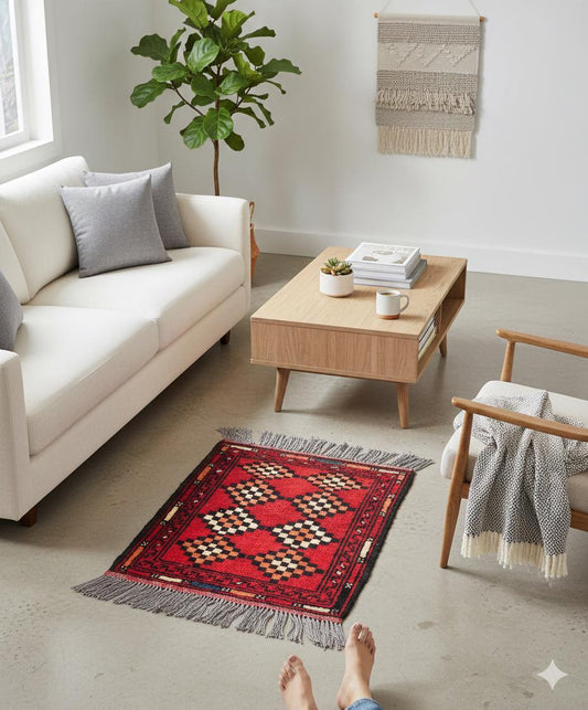 Small Afghan Wool Rug: 42x55 cm, Tribal Boho Decor