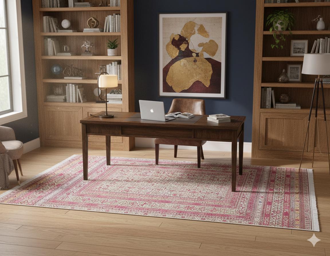Vintage Afghan Rug: Washable Beige Living Room Carpet