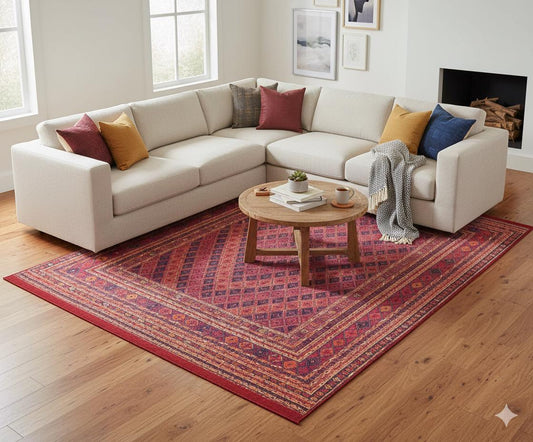 Vintage Red Oriental Afghan Rug: Washable Living Room Carpet