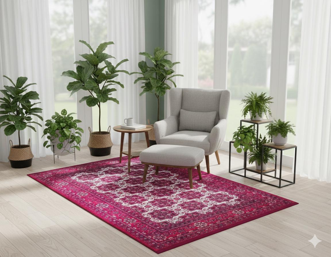 Vintage Red Oriental Afghan Rug: Washable Living Room Carpet with Tassels