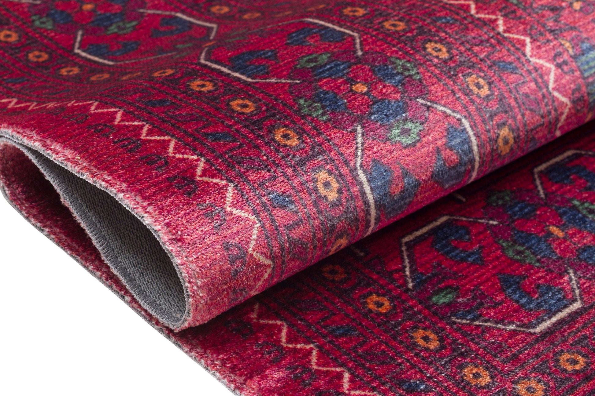 Red Vintage Oriental Afghan Rug: Washable Red Carpet with Tassels