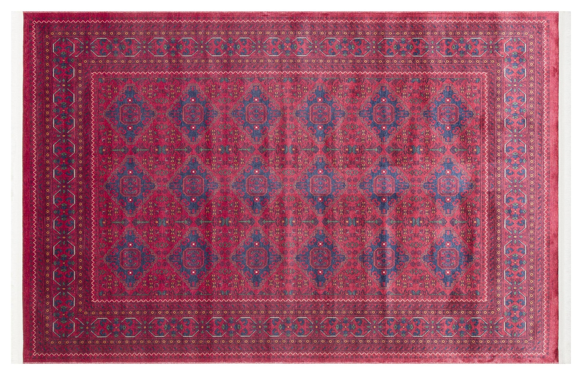 Red Vintage Oriental Afghan Rug: Washable Red Carpet with Tassels