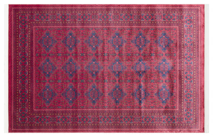 Red Vintage Oriental Afghan Rug: Washable Red Carpet with Tassels