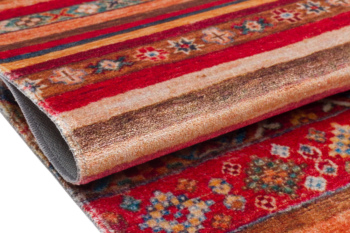 Red Vintage Oriental Afghan Rug: Washable Red Carpet with Stripes