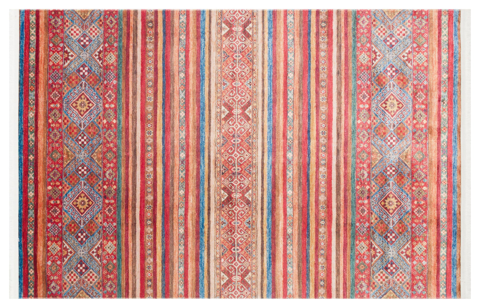 Red Vintage Oriental Afghan Rug: Washable Red Carpet with Stripes