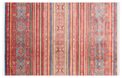 Red Vintage Oriental Afghan Rug: Washable Red Carpet with Stripes