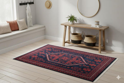 Red Vintage Oriental Afghan Rug: Washable Red Carpet with Tassels