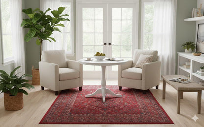 Red Vintage Oriental Afghan Rug: Washable Red Carpet with Tassels