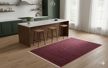 Red Vintage Oriental Afghan Rug: Washable Red Carpet with Tassels