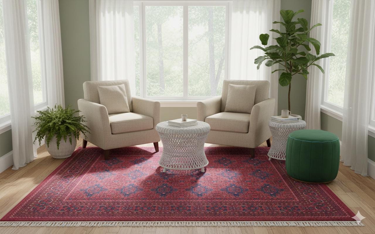 Red Vintage Oriental Afghan Rug: Washable Red Carpet with Tassels