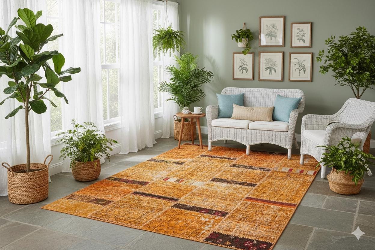 Handmade Wool Patchwork Rug: Bohemian Turkish Area Rug (5.2x7.5 ft)