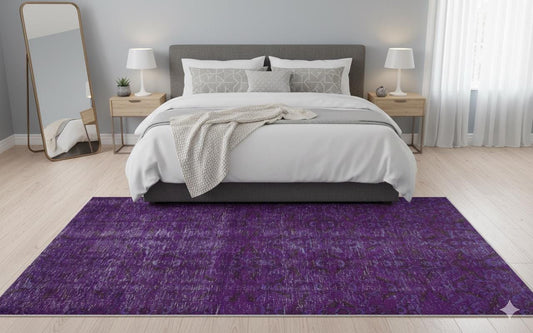 Vintage Purple Wool Rug (4'9''x8' ft): Handmade Eclectic Turkish Carpet