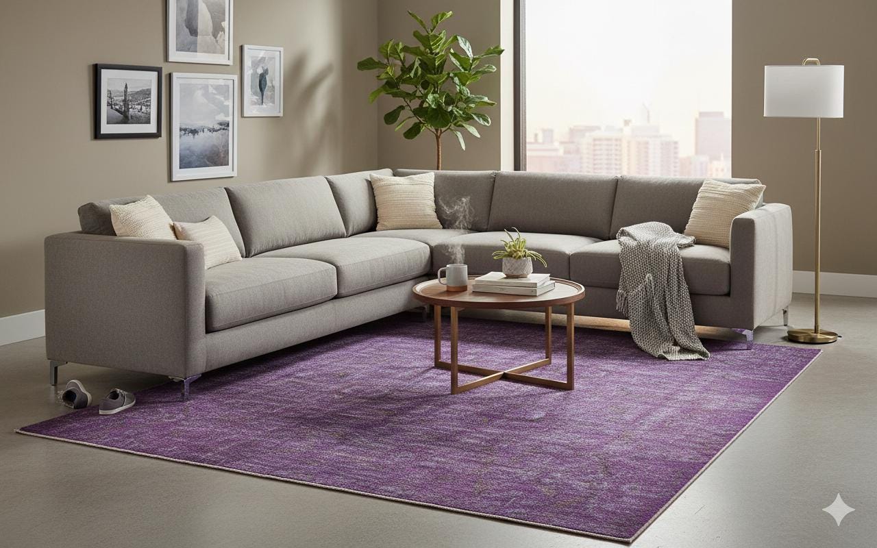 Vintage Purple Wool Rug (4'9''x8' ft): Handmade Eclectic Turkish Carpet