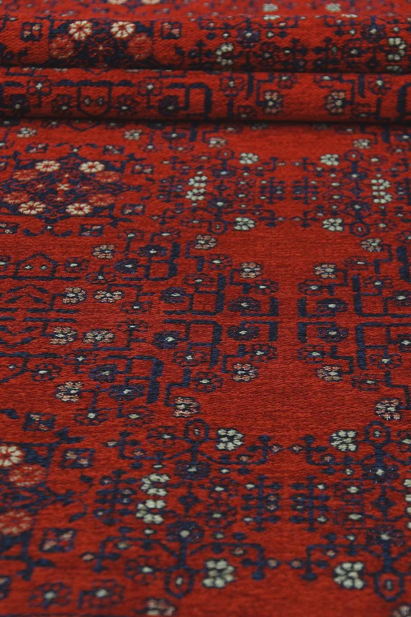 Red & Blue Washable oriental Afghan Rug: Vintage Farmhouse Style