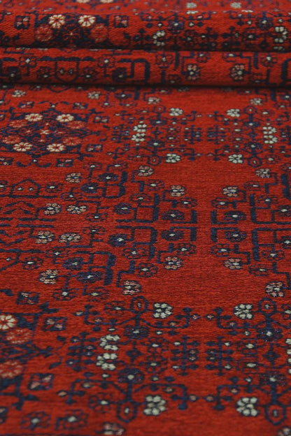 Red & Blue Washable oriental Afghan Rug: Vintage Farmhouse Style