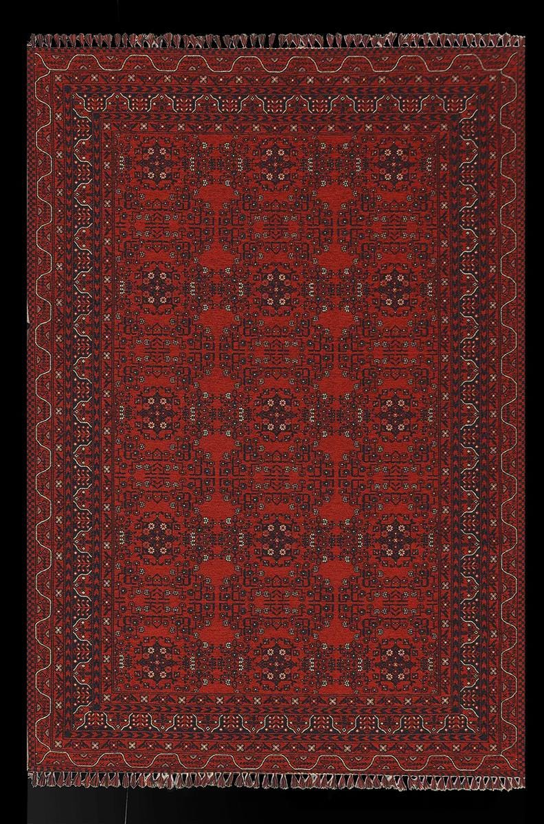 Red & Blue Washable oriental Afghan Rug: Vintage Farmhouse Style