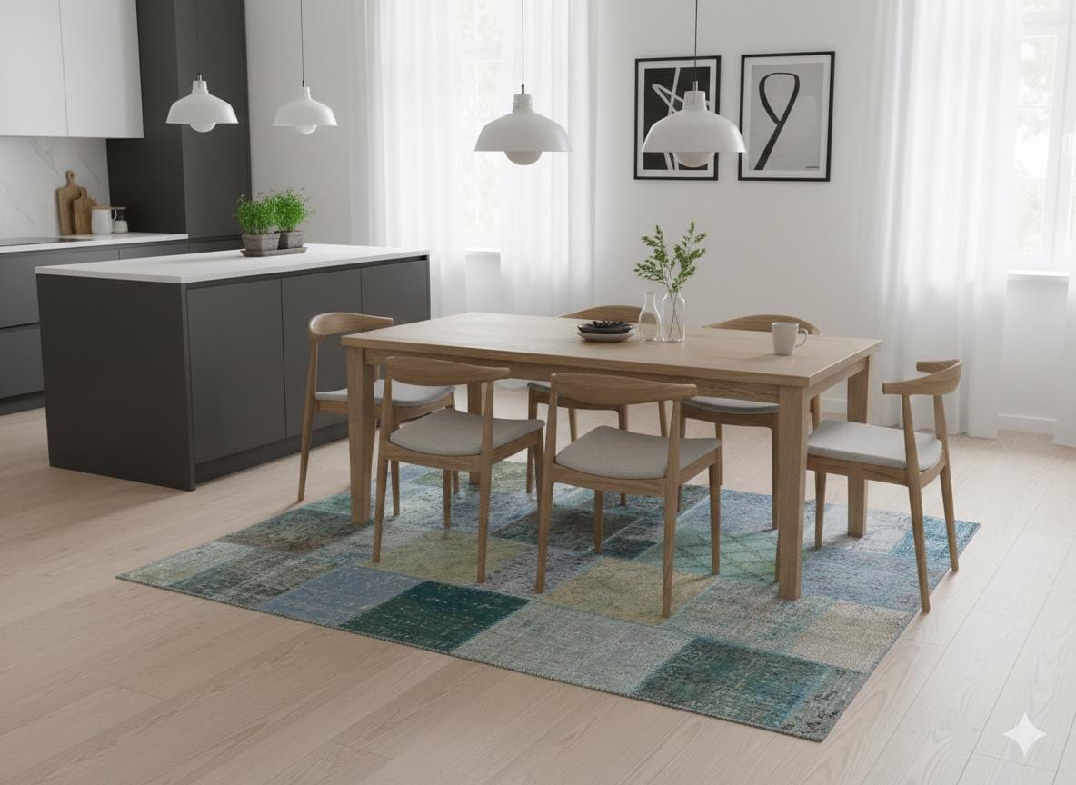 Handmade Patchwork Turkish Rug: Bohemian Wool Area Rug (5.2x7.5 ft)